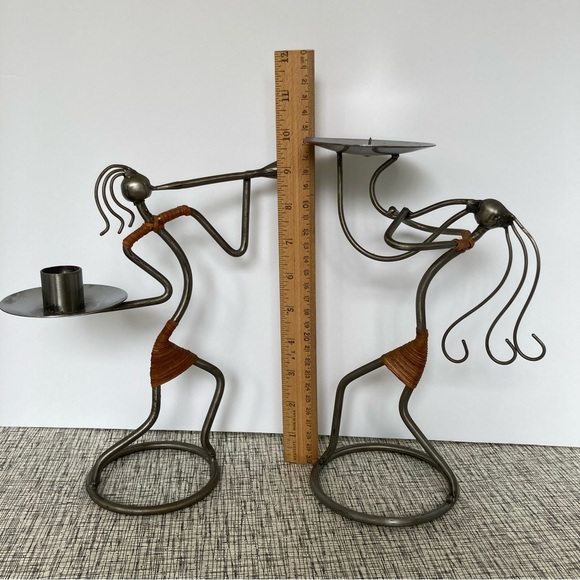 Metal Rattan MCM Candle Holders Band Horn Jazz Wire Art Sturdy Musical Decor - Picture 11 of 12